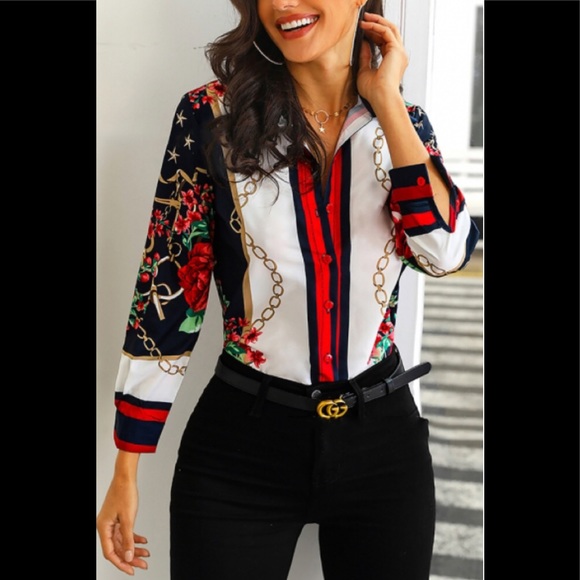 Chic me Tops - ANASTAGIO FLORAL PRINT LONG SLEEVES BUTTON DOWN SHIRT